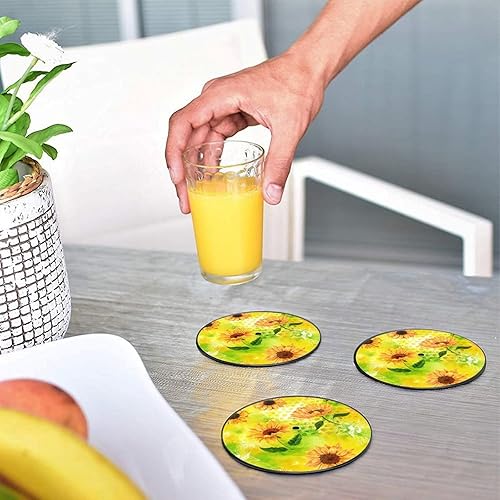 Miniatura 5 de Posavasos vintage con diseño de girasoles de acuarela, diseño de girasoles, discos de vinilo, aislados, redondos, tapetes, protección de mesa