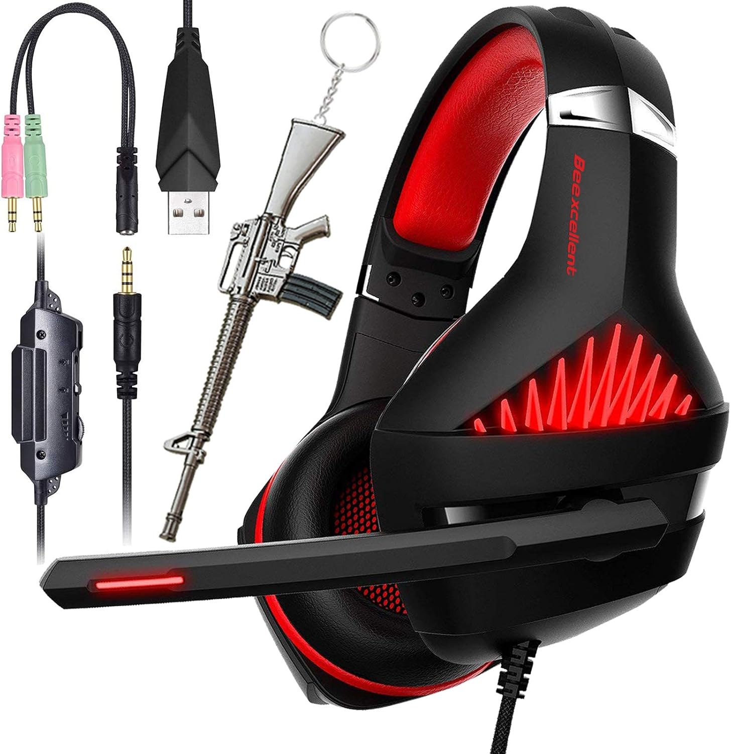 Pro Gaming Headset for PC PS4 Surround Sound Over-Ear Headphones with Mic LED Light Bass Surround Soft Memory Earmuffs for Computer Laptop Switch Games Kid’s Boy’s Teen’s Gifts