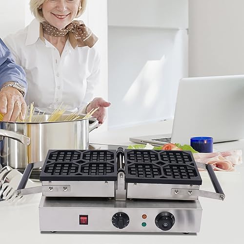 Miniatura 3 de DYRABREST Máquina de gofre eléctrica antiadherente, 4 unidades, de acero inoxidable, antiadherente, control de temperatura y tiempo, máquina de cono