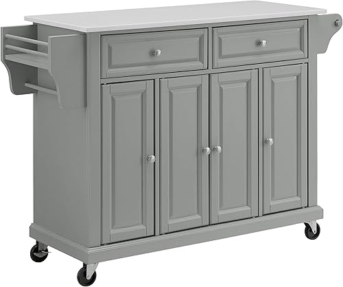 Vista 111 de Crosley Furniture isla de cocina con ruedas, Madera, Blanco