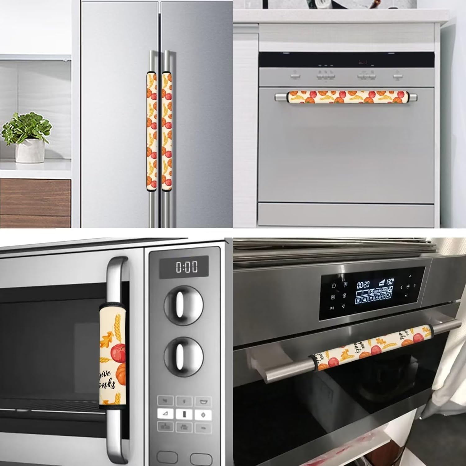 Autumn Pumpkin Wheat Refrigerator Handle Covers Set of 6 Dishwasher Fridge Door Handle Cover for Oven Indoor Kitchen Appliances Washable