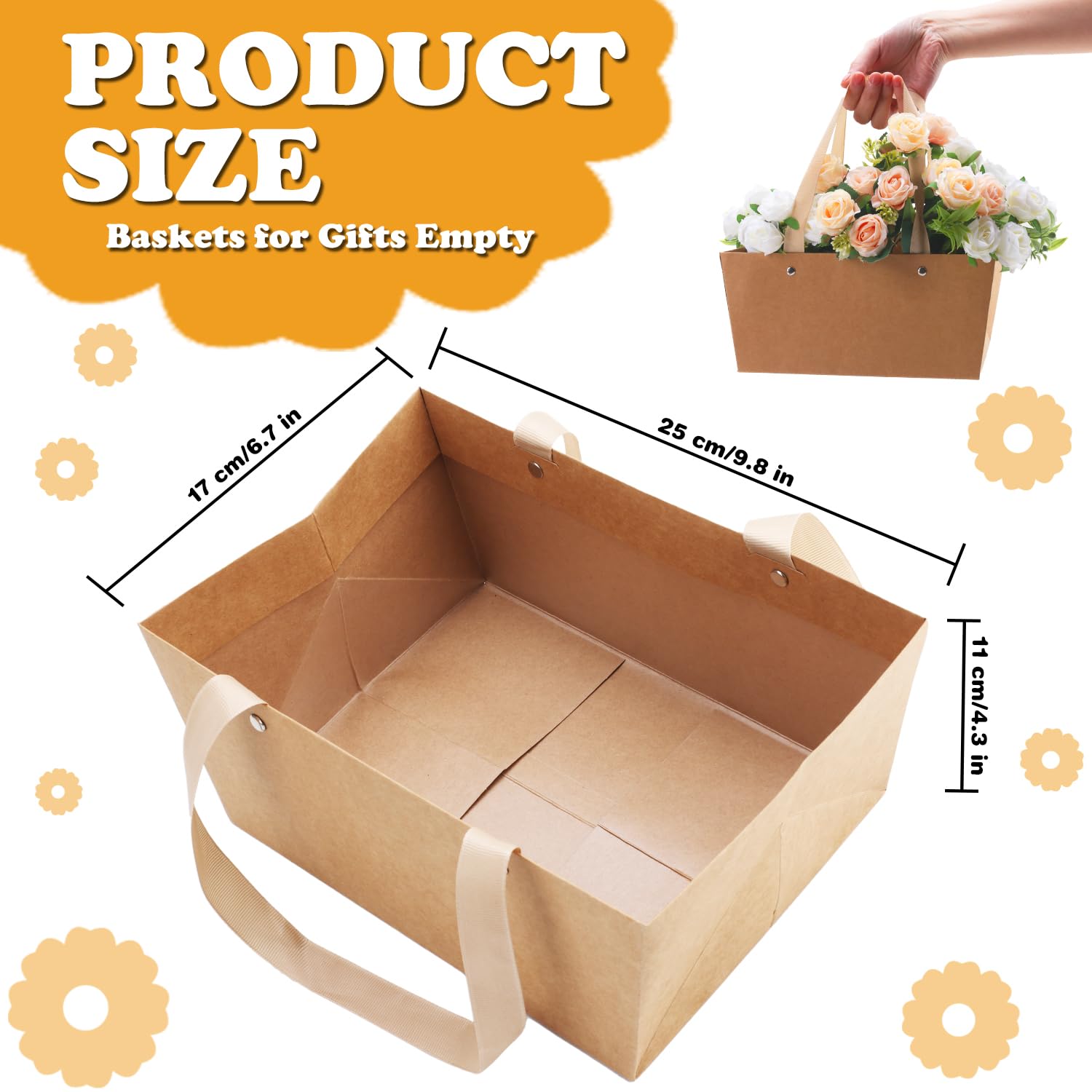 32 cestas vacías para regalos, kit de cesta de regalo a granel con asas con 32 bolsas, bandeja de mercado de 32 lazos para paquetes de regalo, aniversario, cumpleaños, boda, fiesta de regalo (9.8 x