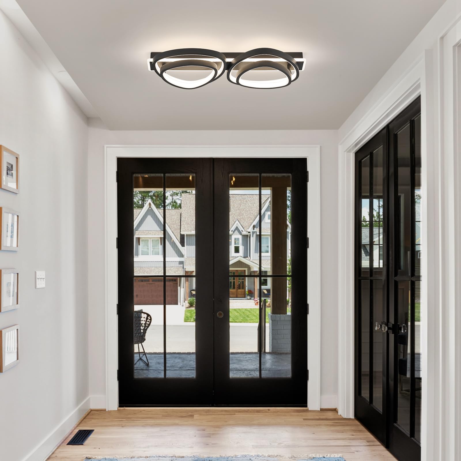 Qamra Moderne 4-Ringe Deckenlampe,Schwarz LED Deckenleuchte,82 cm,4000 K