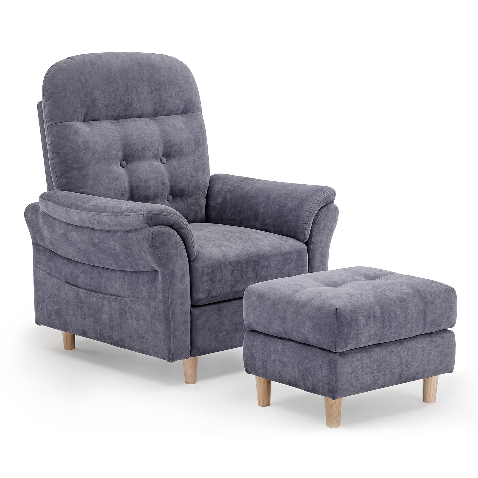 COMHOMA Relaxsessel Fernsehsessel mit Liegefunktion, Liegesessel mit Hocker & 4 Verstellbarer Rückenlehne, Polstersessel Stoff Einzelliegesessel Wohnzimmer Schlafzimmer Heimkino, Chenille, Grau