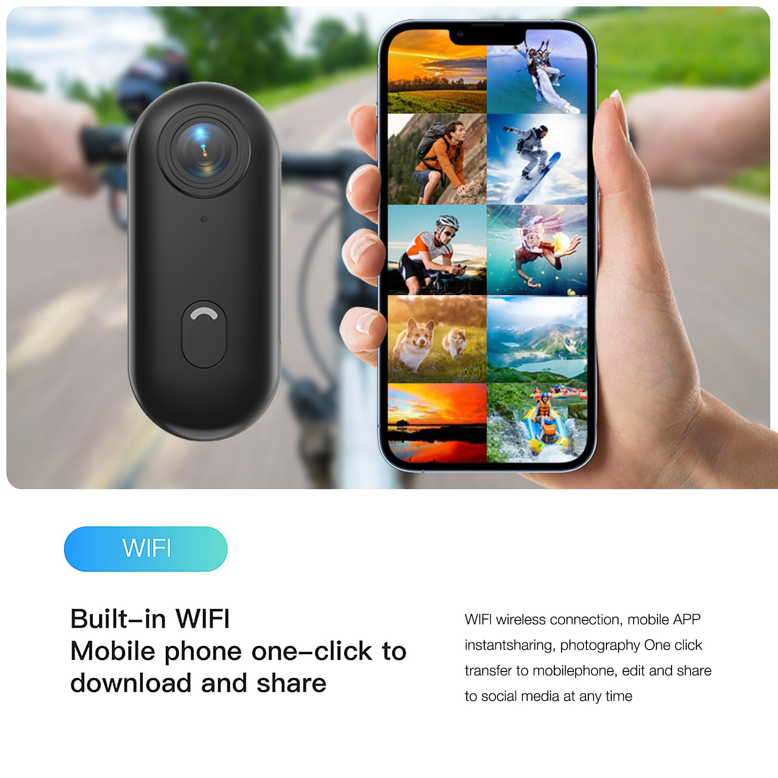 H8 Caméra d'action avec pouce 4K 64 Go, mini caméras corporelles, caméra de vlogging de poche portable, support multi-accessoires n'importe où, petite caméra mains libres portable pour casque, pour le