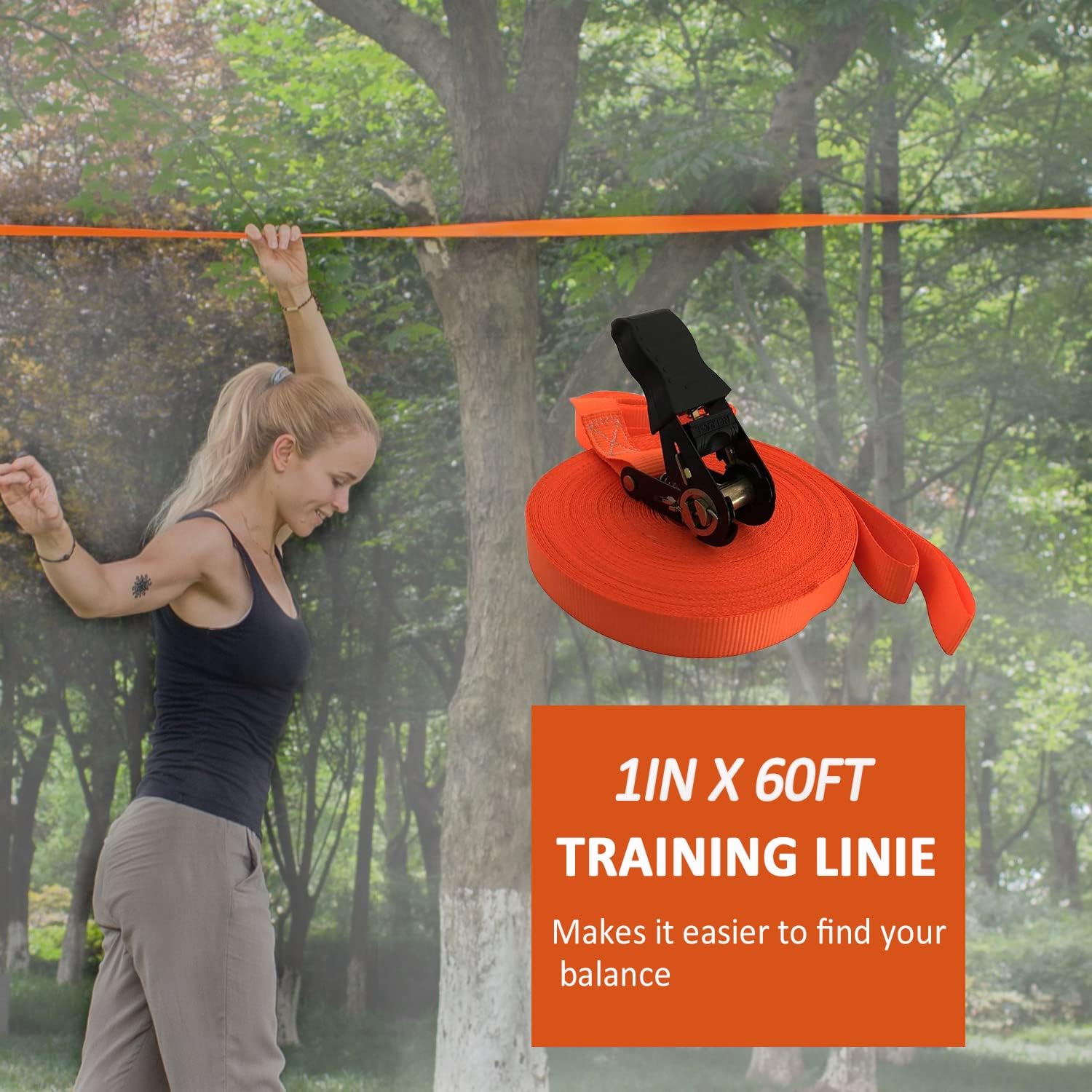 Autofonder Slackline Kit with Training Line-250lbs Weight Capacity for Adults Children and Beginners-Perfect Slack Line with Tree Protectors Ratchet Cover Instructions and Carry Bag for Tree Backyard