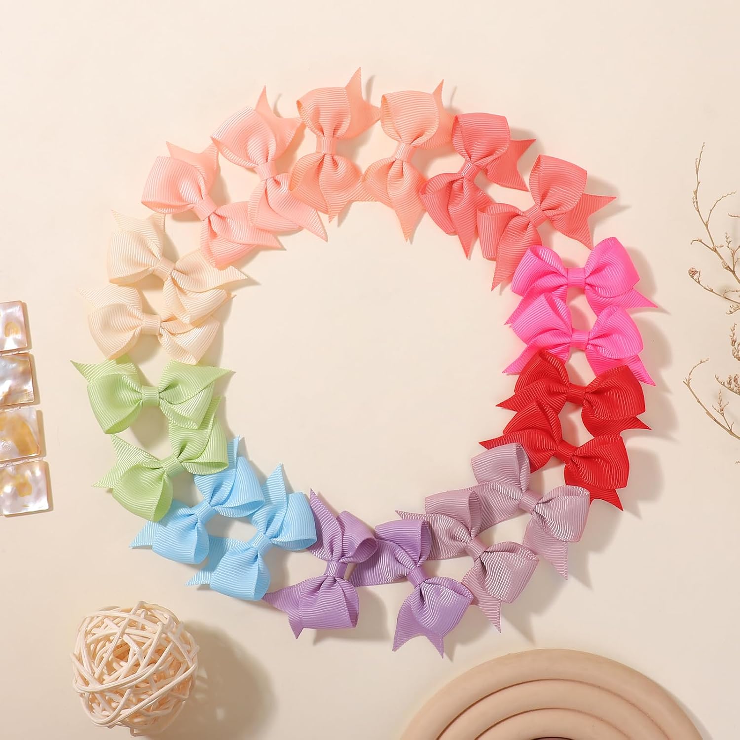 yoyokid 20PCS 2 Inch Baby Hair Bows for Girls, Mini Grosgrain Ribbon Alligator Clips for Infants Toddlers in Pairs, 10 Colors B
