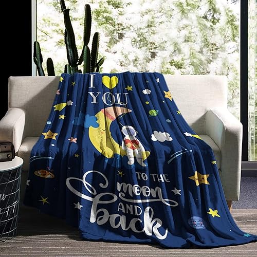 Miniatura 3 de Manta con texto en inglés "I Love You to The Moon and Back", manta espacial de astronautas, regalos para niños e hijos, manta con estampado de noche