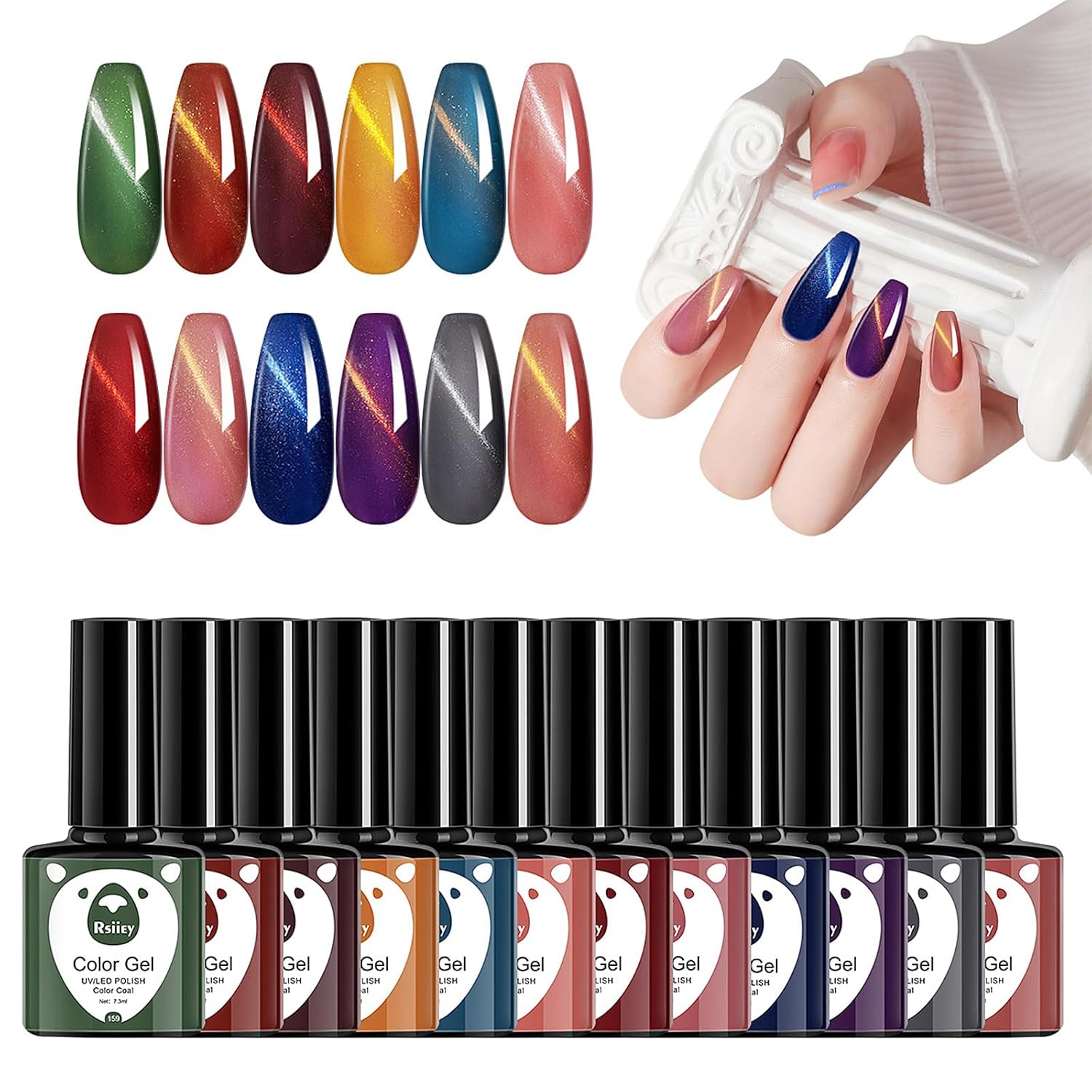 Classic Gel Nail Polish Set, 12 Colors Nude Gray Pink, Nail Polish Gel Manicure Kit (Cat eye ombre, 12pcs)