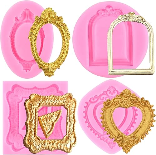 Marco de fotos de silicona, marcos de fotos, molde de fondant, marco de espejo, molde de caramelo para decoración de pasteles, decoración de