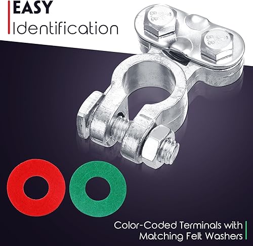 Vista 12 de Tallew Juego de conectores de terminales de batería de 4 piezas, terminales de cable de batería de automóvil chapados en zinc con arandelas Negro