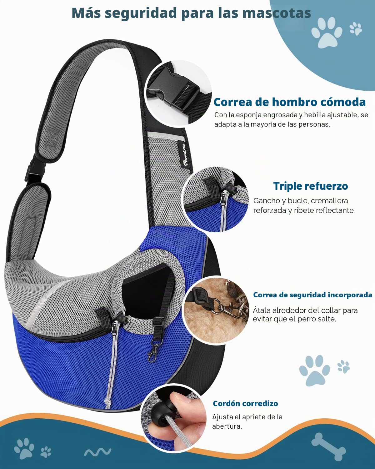Pawaboo Bolso Bandolera para Perros, Bolsa Portátil para Mascotas con Correa Ajustable y Bolsillos, Bolsa de Mensajero Transpirable Cómoda con para Cachorros Gatitos para Viajar, XL, Azul
