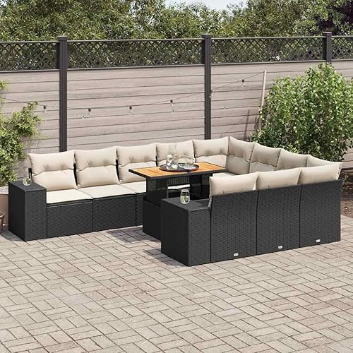 Miniatura 4 de 11-Piece Modular Garden Sofa Set in Black and Cream with Weather-Resistant Cushions and Robust Steel Frame for Outdoor Seating and Patio Arrangements