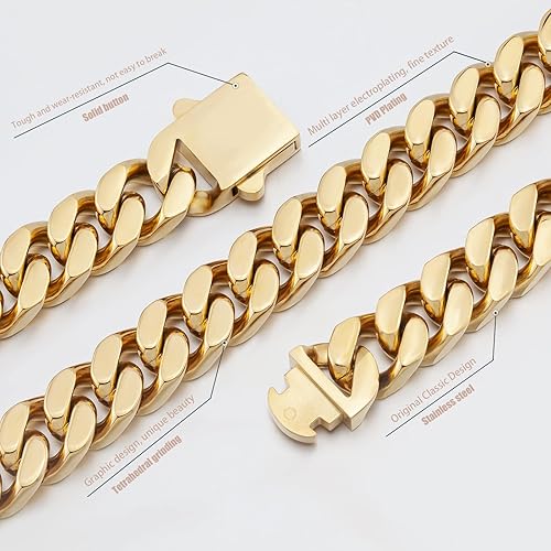 Miniatura 4 de GUQILA Pulsera de eslabones cubanos para hombre, 0.315in0.394in0.472in, pulseras de cadena de eslabones cubanos chapados en oro de 18 quilates,