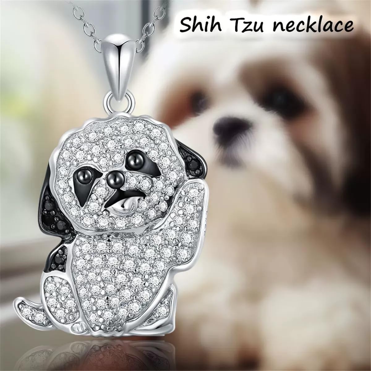 DUTACK Graziosa collana per cani Shih Tzu per gli amanti degli animali domestici, ciondolo con scatola bianca