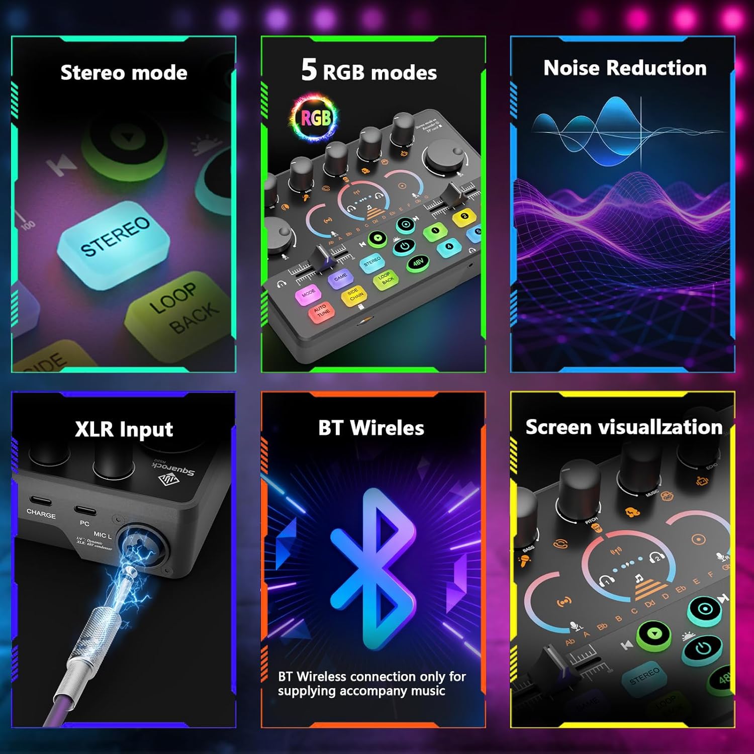 Podcast Equipment Bundle for 2, Audio Mixer with 8GB Memory Card and Dynamic Mics,RGB,Built-in Recorder, Customize Button, Stereo for Vocal Recording Podcasting,Streaming Camera, PC, Phone.(RS2i2) - Image 4