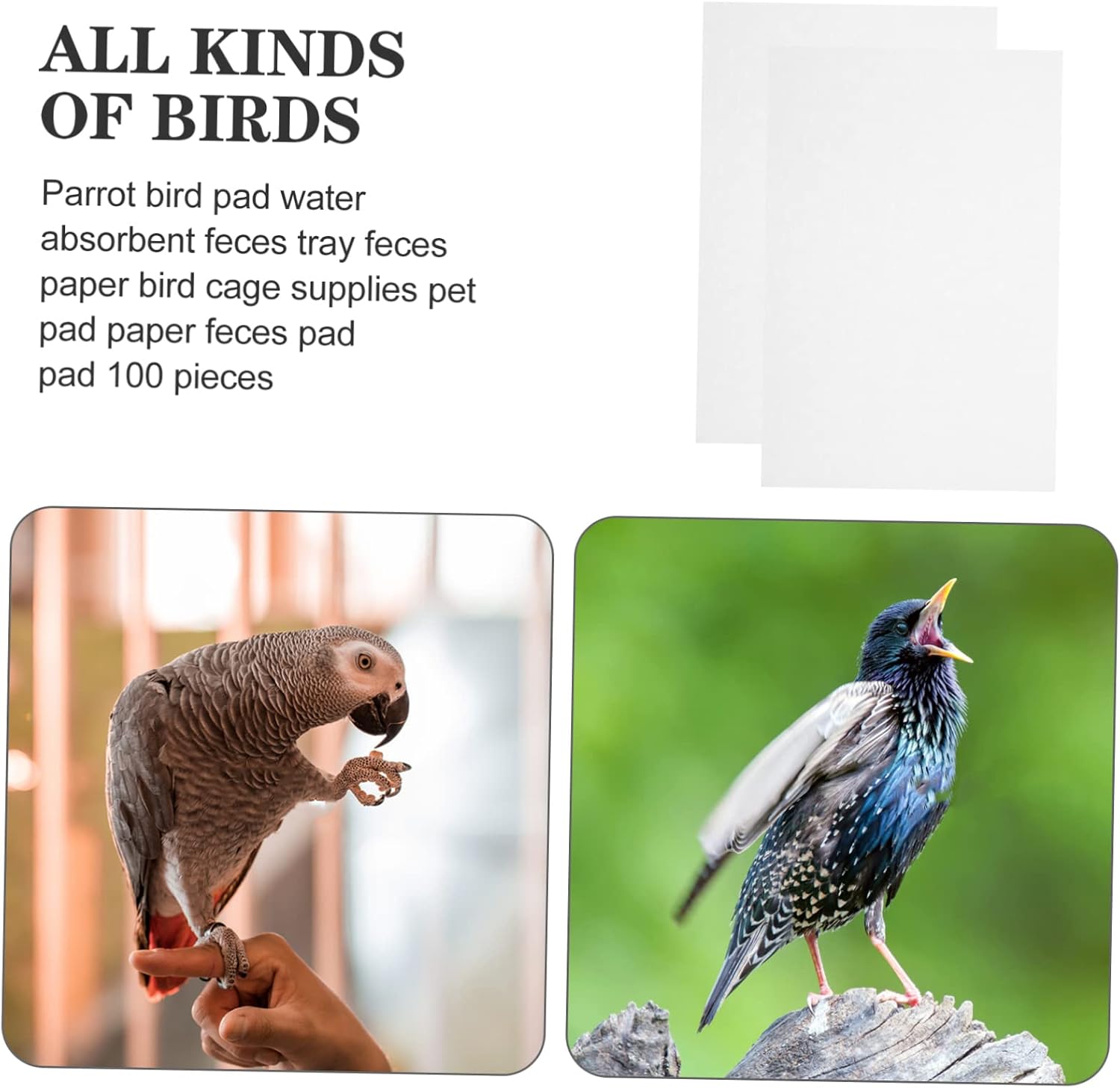 Toddmomy 100pcs Absorbent Bird Cage Liners for Parrots Soft Disposable Paper Cushions for Keeping Bird Cages Clean and Tidy
