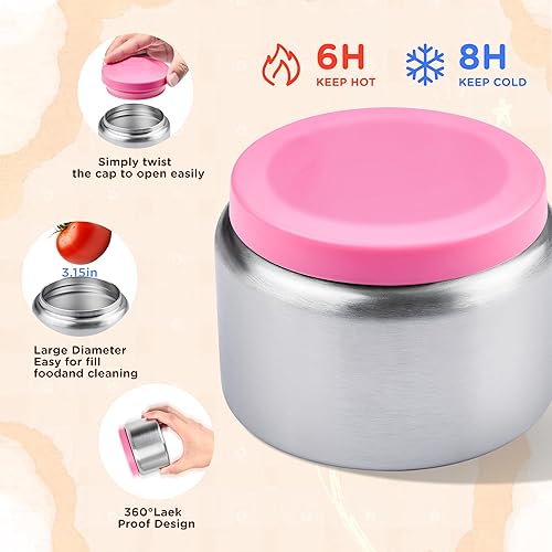 Miniatura 4 de Lonchera Bento para niños con termo de 8 onzas, a prueba de fugas, con 2 compartimentos, botella aislada, bolsa de almuerzo, sin BPA, apta para