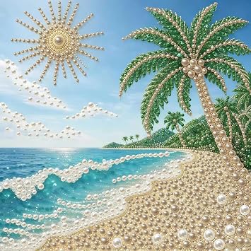 GEMOUJ Beach Pearl Diamond Art Kits for Adults Beginner 11.8 X 11.8In