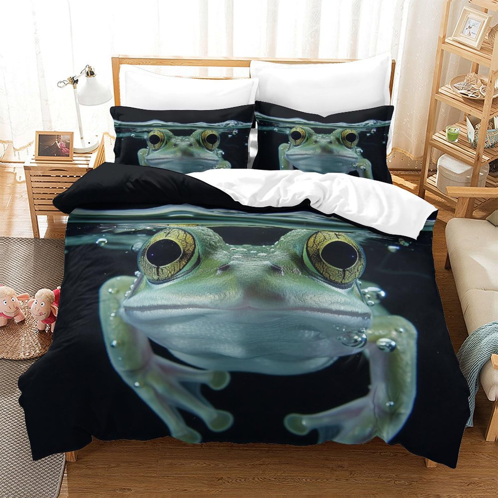 Housse de couette grenouille 3D 220x240 de literie microfibre respirante King size