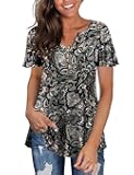 Tralilbee Women's Plus Size Long Sleeve Flowy Henley Shirt V Neck Tunic Tops