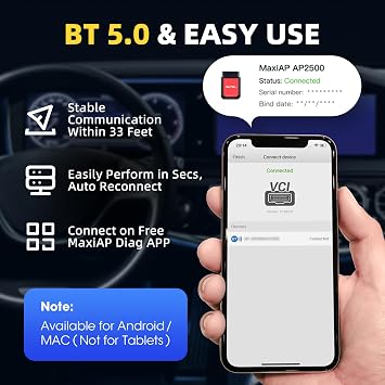 Autel AP2500E/AP2500 OBD2 Scanner Bluetooth Code Reader AP200 Upgrade | OBDII Scanner All System Diagnostic Tool CAN FD 5 Hot Reset AutoVIN Check Engine Light Car Code Reader for Android/iOS