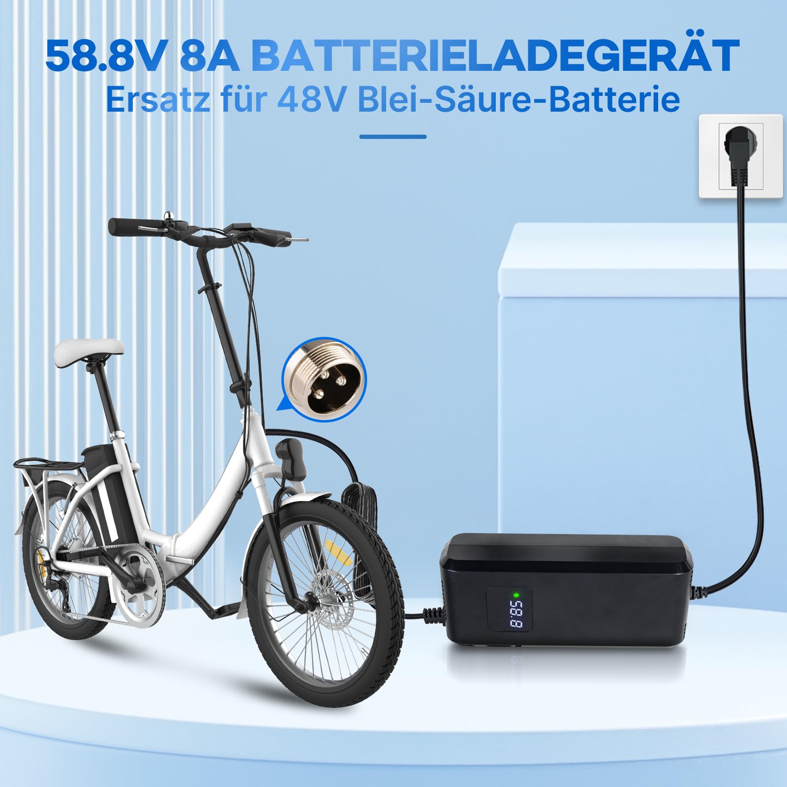 Akumulator litowo-jonowy 52 V, 58,8 V, 4 A, ładowarka do hulajnożek elektrycznych, 52 V, 14 przewodów, akumulator litowo-jonowy GX16-3/3, wtyczka liniowa 3-biegunowa