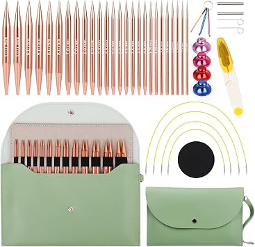 Coopay 13 Pair Interchangeable Circular Knitting Needles Set, 3-10mm, Green