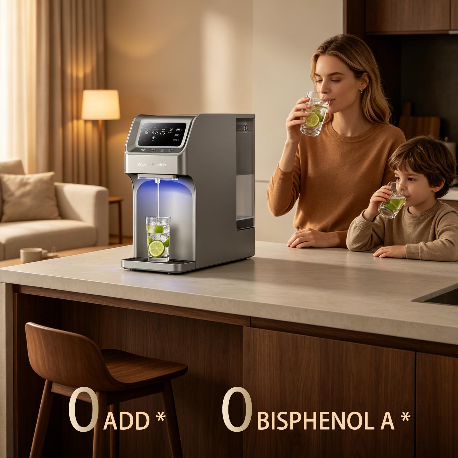 Waken - Filtro de agua de ósmosis inversa eléctrico, sistema de filtración de agua UV, visualización TDS en tiempo real, sin BPA, PFAS, plomo y reducción TDS (azul zafiro) (gris platino)