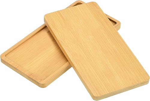 PATIKIL Platillo para macetas de 7 x 3.5 pulgadas, paquete de 2 bandejas rectangulares de bambú para goteo de flores para el hogar e interiores