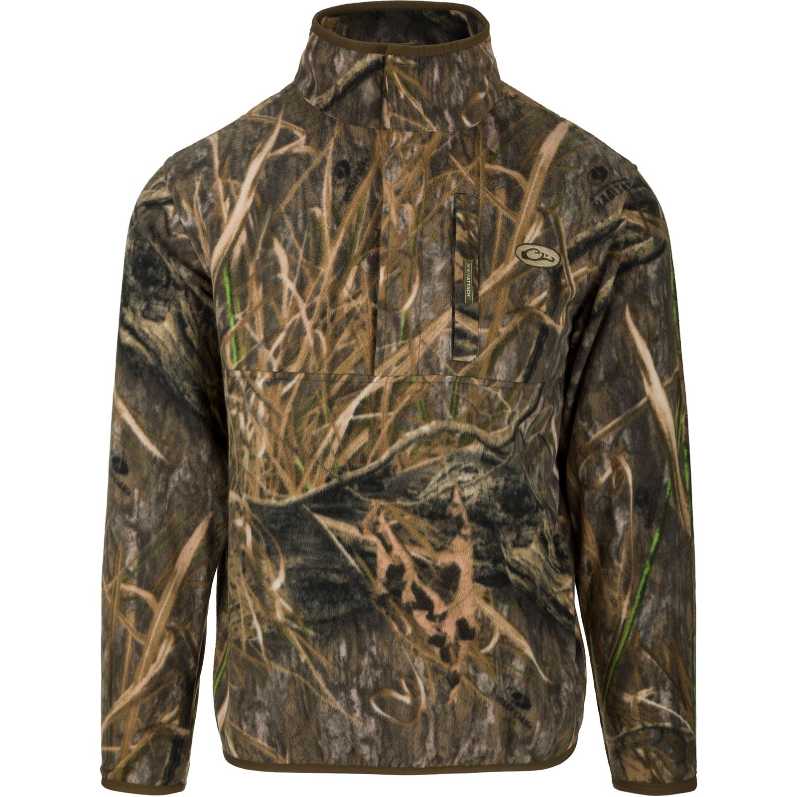 Drake Waterfowl Men's MST Camp Fleece 1/4 Placket Hunting Anti-Pill Moisture Wicking Camo, Mossy Oak Shadow Grass Habitat