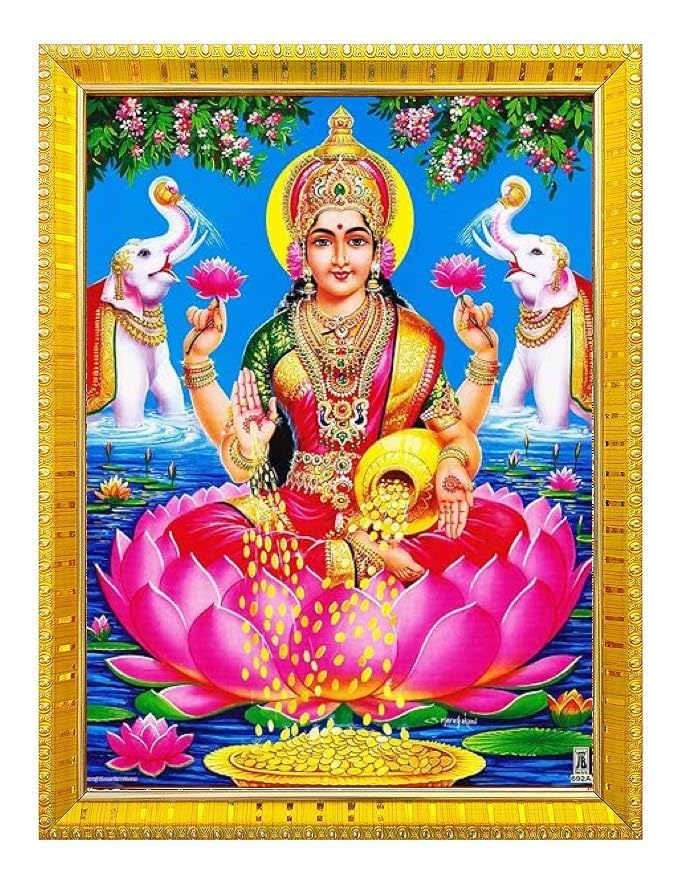 Goddess Lakshmi Devi Dhana Vaibhav Laxmi Maa Photo Frame For Wall/Table/Pooja Room/Mandir Golden Without Glass SL-1 (5 x 7 Inch)-image-8