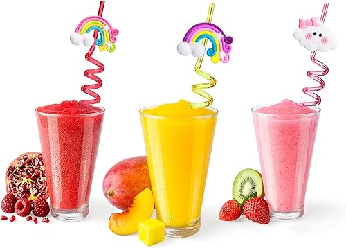 Miniatura 2 de Suministros para fiesta de cumpleaños de arco iris, pajitas de plástico para beber, 24 para niños y niñas, decoraciones de fiesta de nube arcoíris