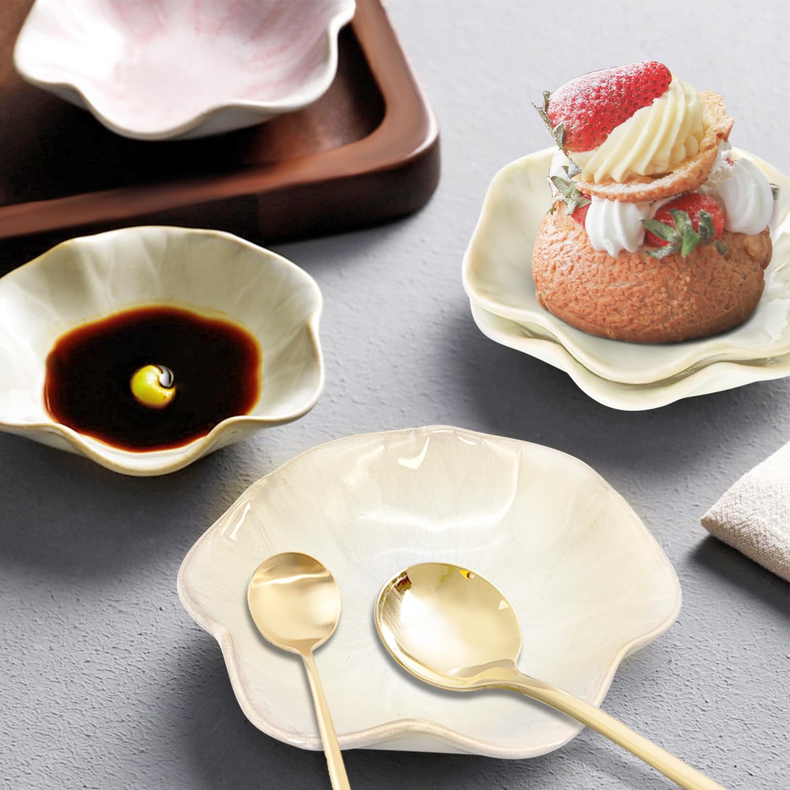 Ceramic Spoon Rest 2pcs,Tea Bag Holder Dish,Flower Shape Spoon Holder Kitchen,Sauce Dishes,Sushi Soy Dipping Bowl,Coffee Station Decor Coffee Accessories New Home Gifts Home Decor (White) - Image 2