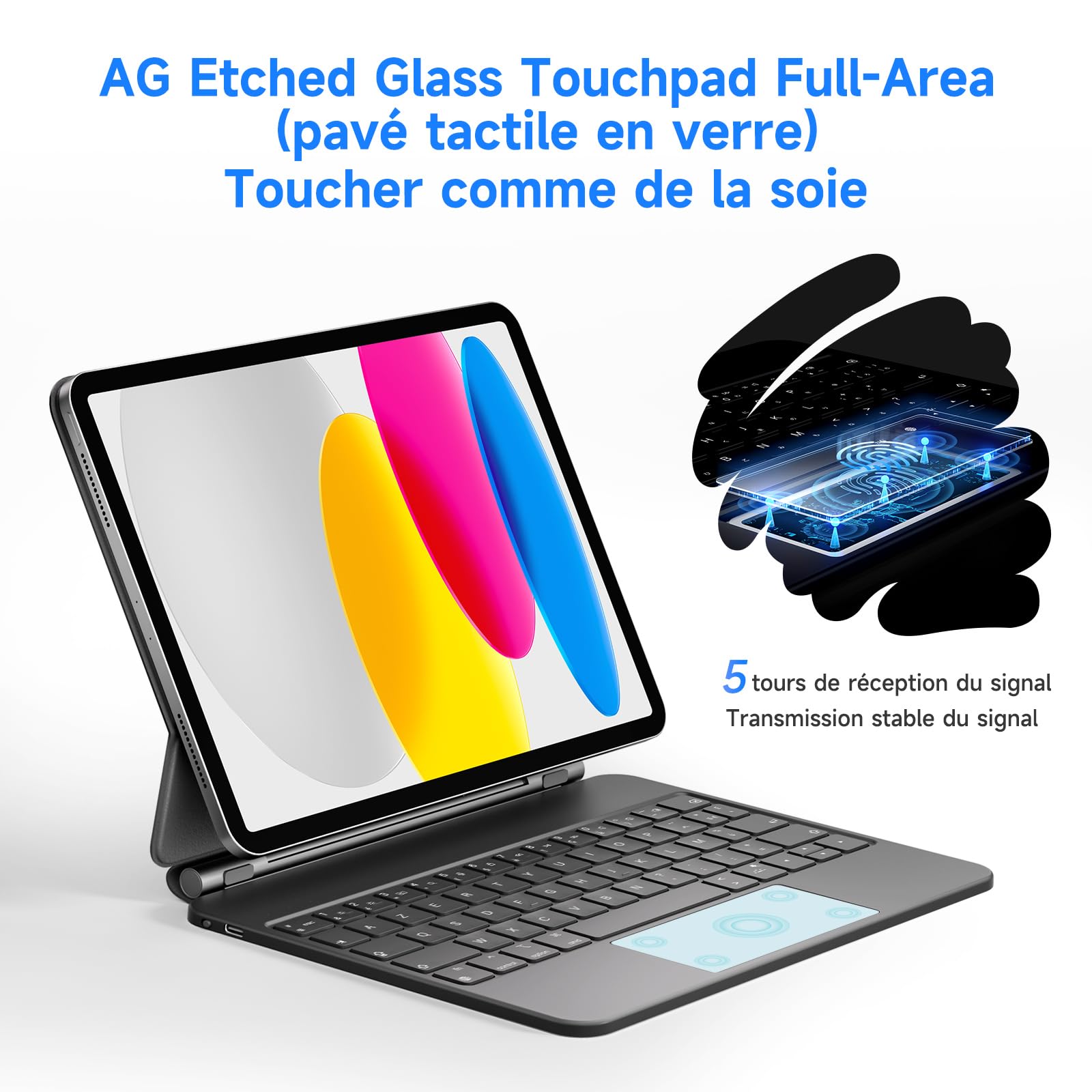 Clavier Bluetooth Pour IPad 10e Génération 2022 - Avec Trackpad Multi-touch, Rétroéclairage 7 Couleurs, Rechargeable, AZERTY Blanc