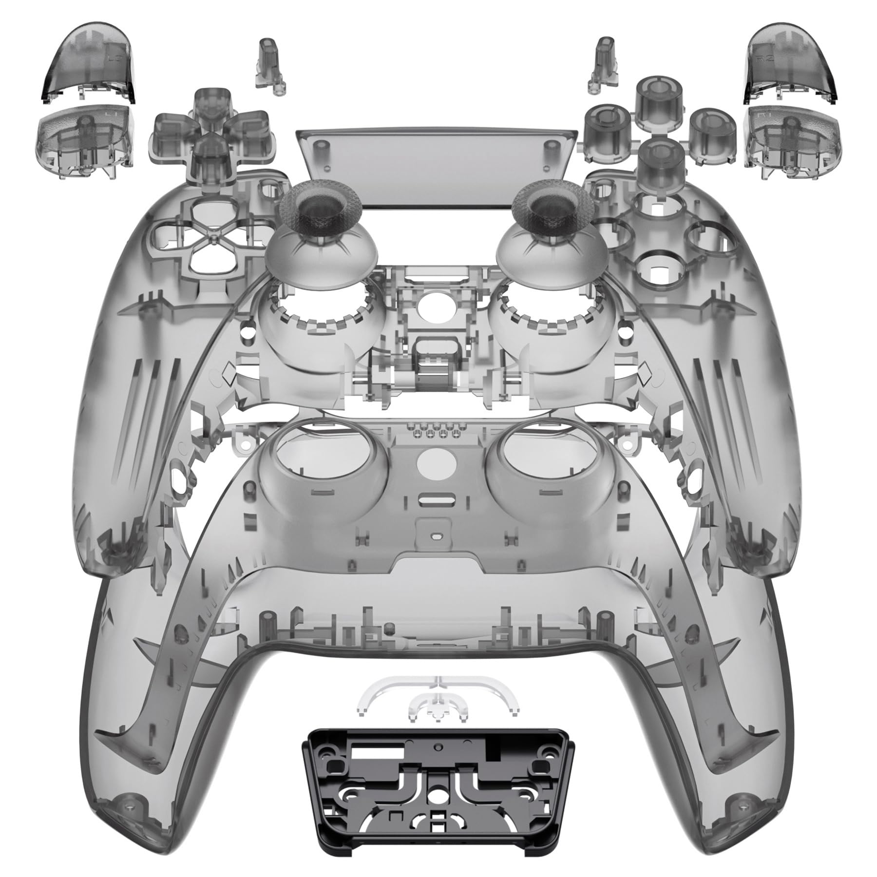 eXtremeRate Full Set Shell with Buttons Touchpad Cover, Clear Black Custom Replacement Decorative Trim Shell Front Back Plates Compatible with p s 5 Controller BDM-030 BDM-040 BDM-050