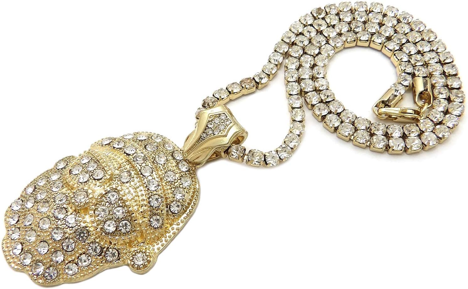 Iced Hip Hop Gold PT Santa Claus Pendant & 20" 1 Row Bling Rhinestone Chain Fashion Necklace