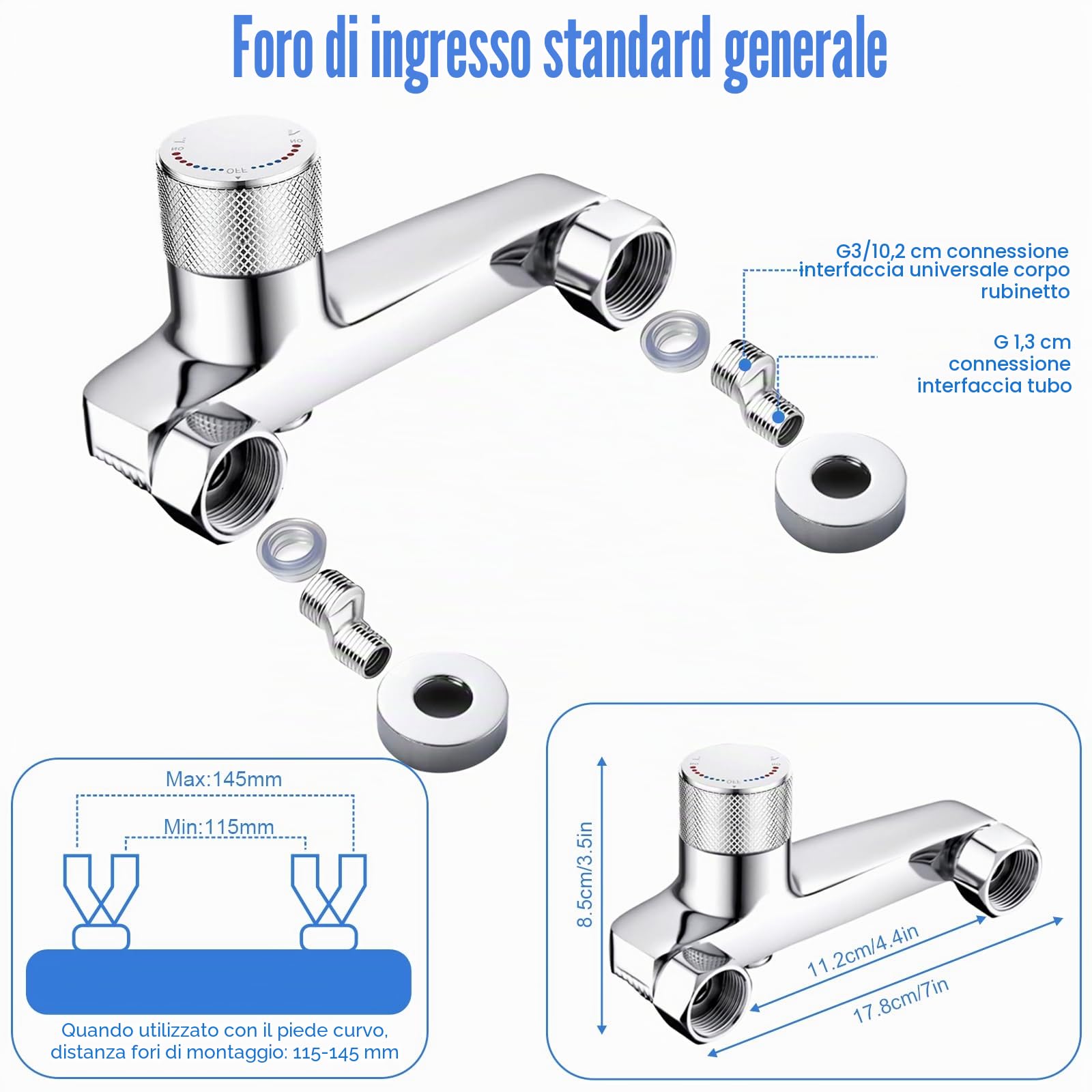 Rubinetto Vasca Doccia Termostatico a Parete, Bocca a Cascata Rubinetto per Doccia, Corpo in Ottone Cromato, Maniglia Regolabile, Standard G1/2 per Bagno Moderno