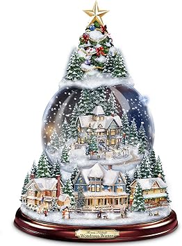 Thomas Kinkade Wondrous Winter Musical Tabletop Christmas Tree with Snowglobe Lights Up!