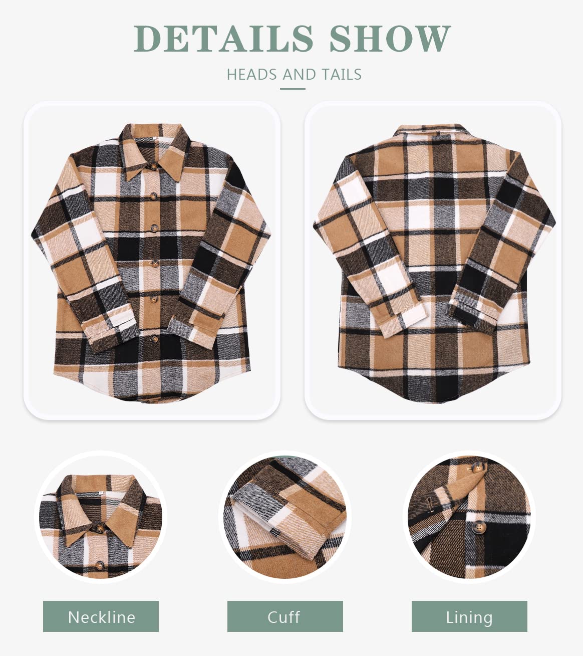 Beaully Women's Flannel Plaid Shacket Long Sleeve Button Down Shirts Jacket Coats with Side Pockets