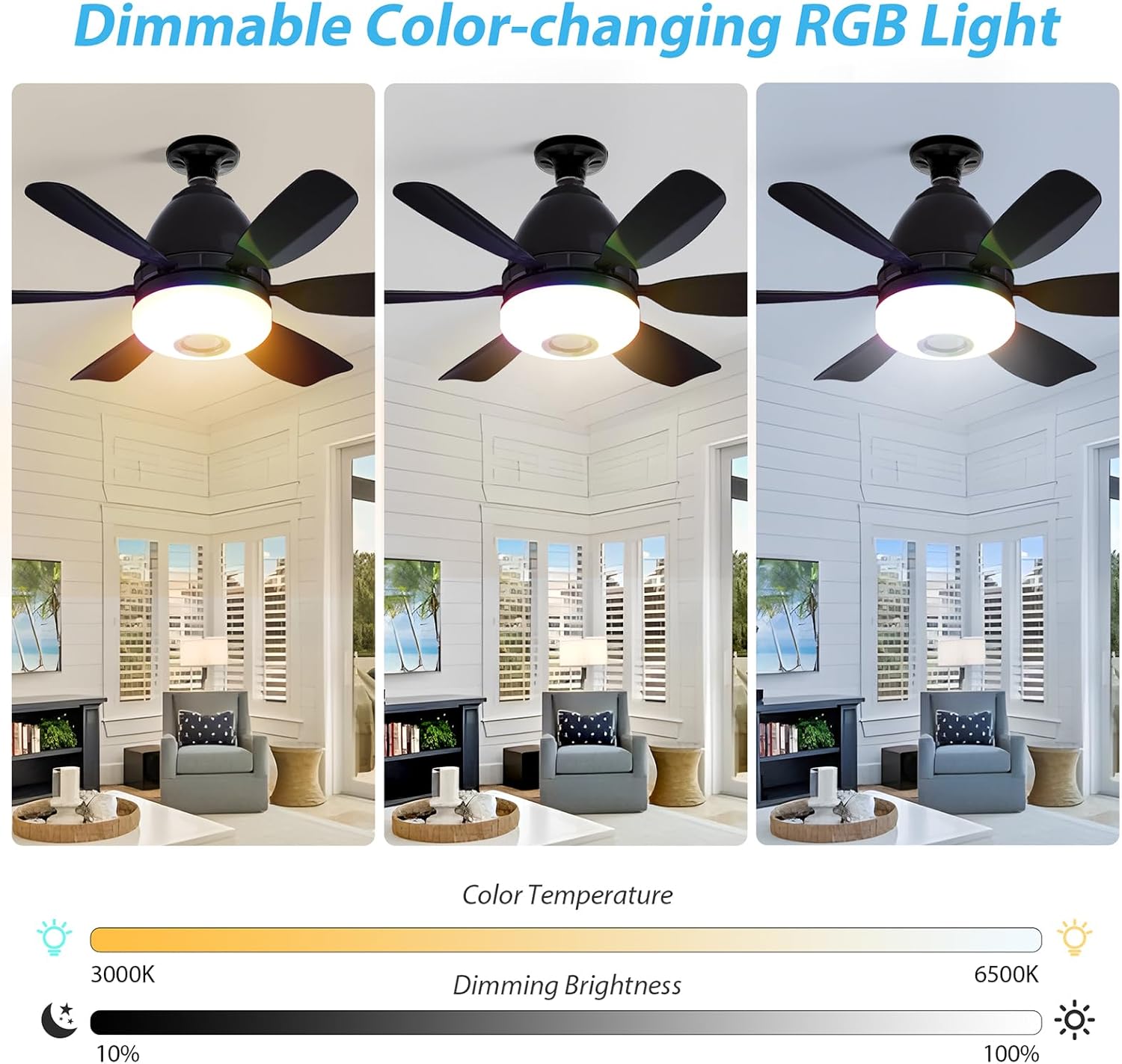 Socket Fan Light with RGB and Speaker, 20-Inch Small Screw in Ceiling Fans with Lights and Remote, Smart Timing Dimmable 3 Colors, E26 Base Ceiling Fan for Bedroom Kitchen Garage