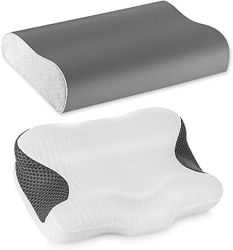 Elviros Cervical Neck CPAP Pillow for Sleeping, Ergonomic Adjustable Height Neck Support Memory Foam Bed Pillow