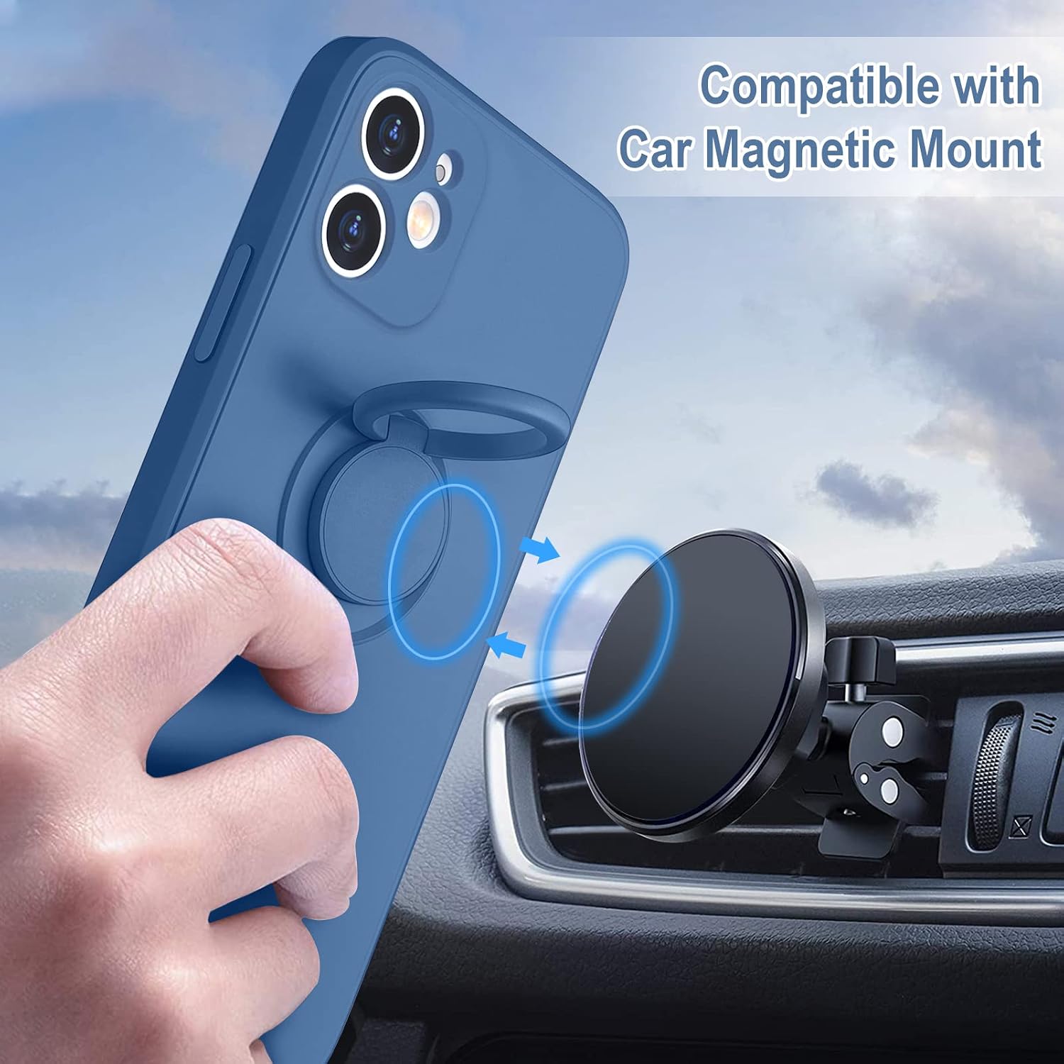 Hython Case for iPhone 12 Case with Ring Stand [360° Rotatable Ring Holder Magnetic Kickstand] [Soft Microfiber Lining] Shockproof Rubber Protective Phone Cases Cover for Women Girls, Denim Blue