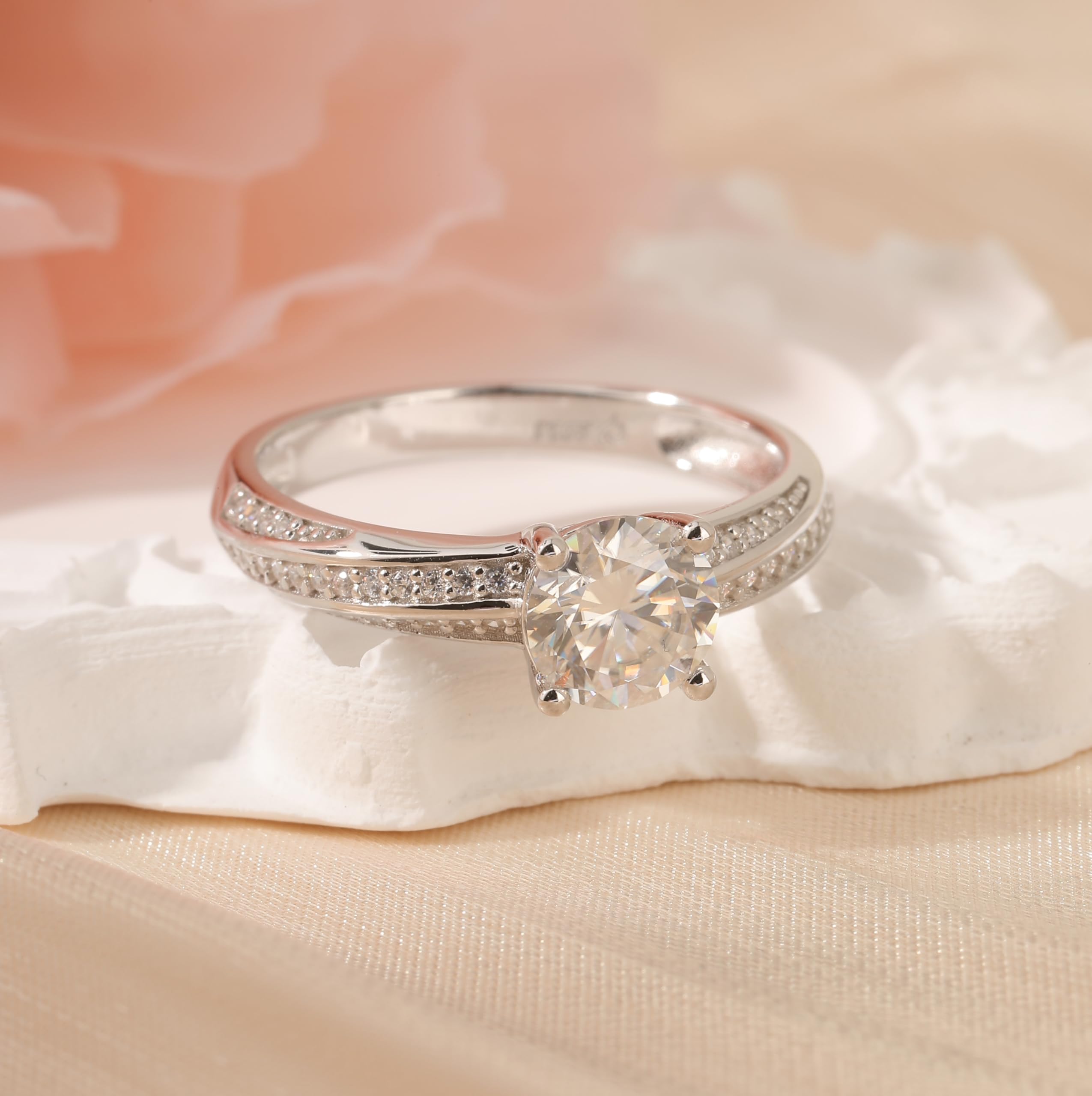 Damen Moissanit Ring Rundschliff Diamant Solitärring Klassisch Knoten Verlobungsring 925 Sterling Silber Ehering mit Stein Ewigkeitsring für Versprechnung Valentinstag Hochzeit