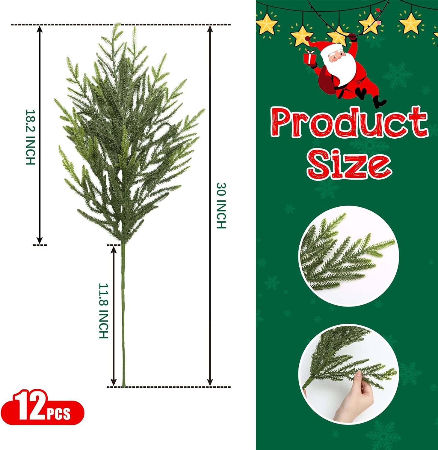 joyhalo 12Pcs Norfolk Pine Stems, 30" Artificial Christmas Pine Branches Faux Gradient Greenery Stem Real Touch Cedar Stems for Vases, Outdoor Planters and Outdoor Home Decor - Image 3