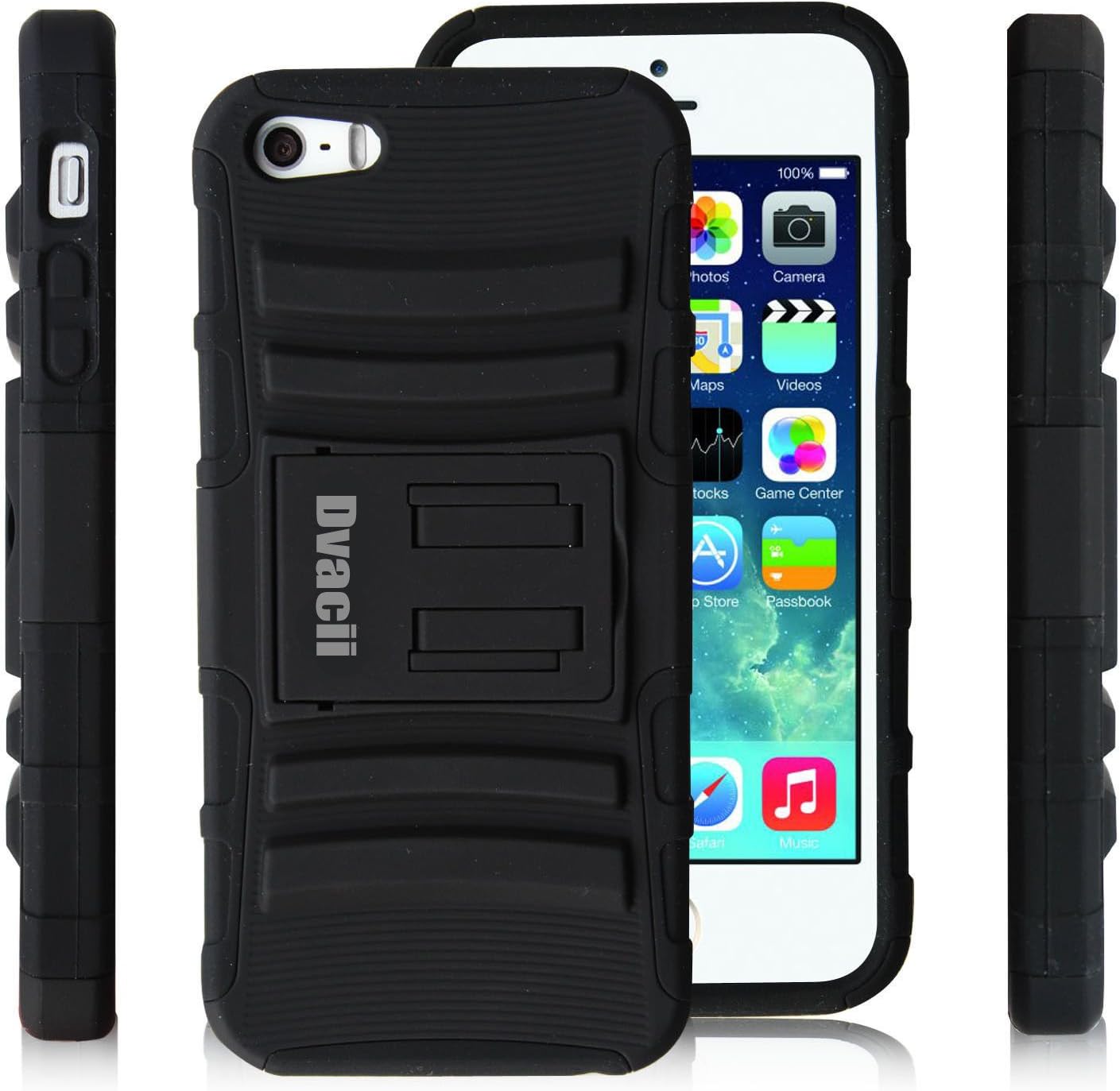 Dvacii (TM) (Black Holster) Apple iPhone 5 5S (IRON MAN) Armored Dual Layer Drop Protection Case/Belt Clip/Holster