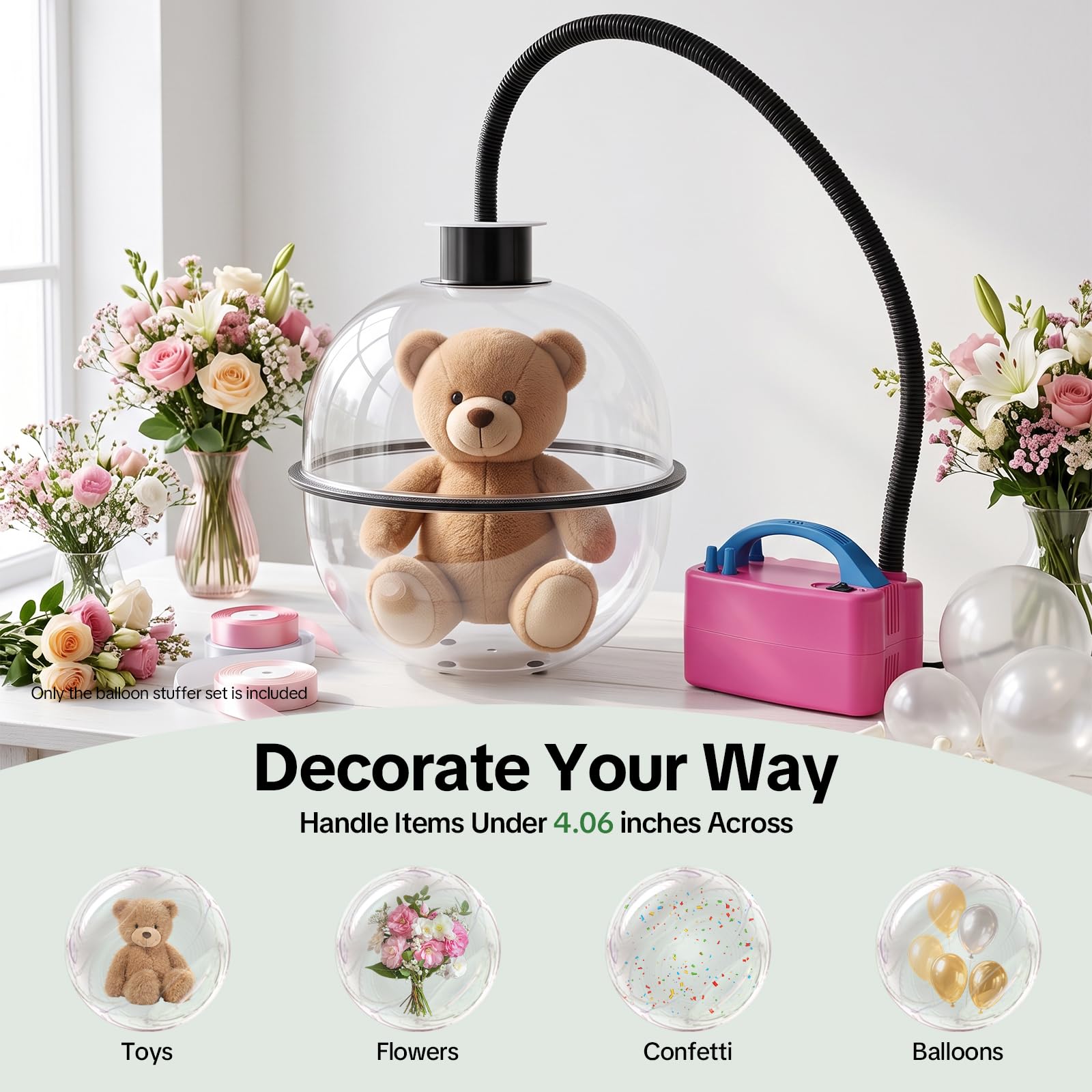 Bomba de globos eléctrica de 600 W, máquina de llenado de globos con accesorios (tipos 1)