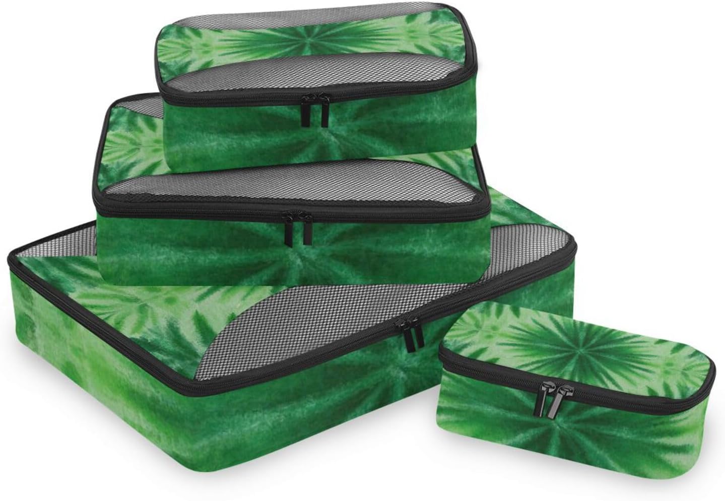 Green Tie-dye 4 Pcs set organizer bags for Mesh Travel Essentials expandable packing cubes set