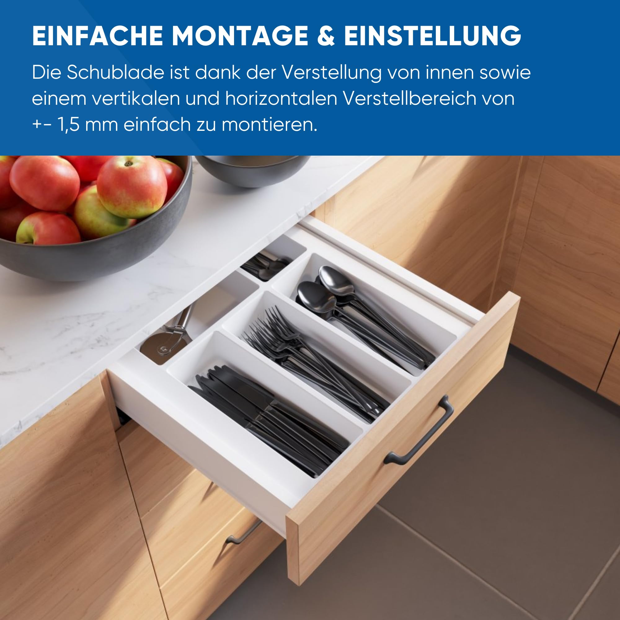 GTV - Modern Box Pro Schubladenschienen I L=450mm H=199mm I Weiss I Schublade mit Leises Schließen I Die Synchronisation des Fahrweges der Führungen I Belastung bis zu 40 kg I PB-MBPRO-KPL450C1
