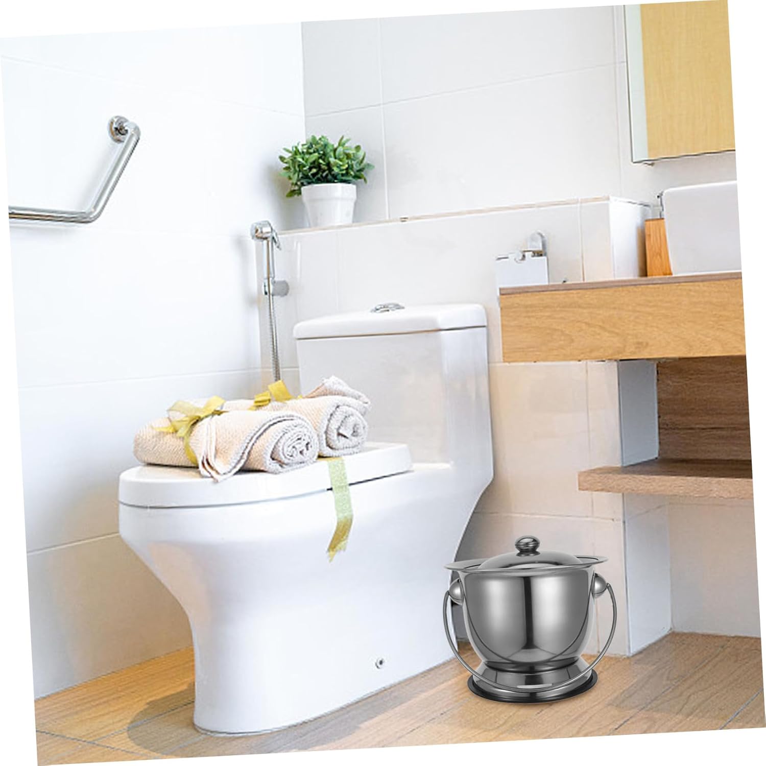 Didiseaon Stainless Steel Chamber Pot with Lid Durable Urinal Bucket for Adults Elderly Pregnant Women and Camping Use Easy to Clean Portable Potty Container for Home and Travel